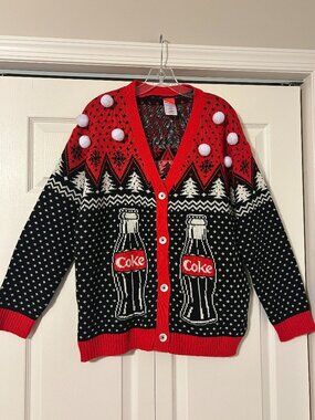 COCA-COLA Sz L Polar Bear Coke "It's the Real Thing" Christmas Cardigan Sweater